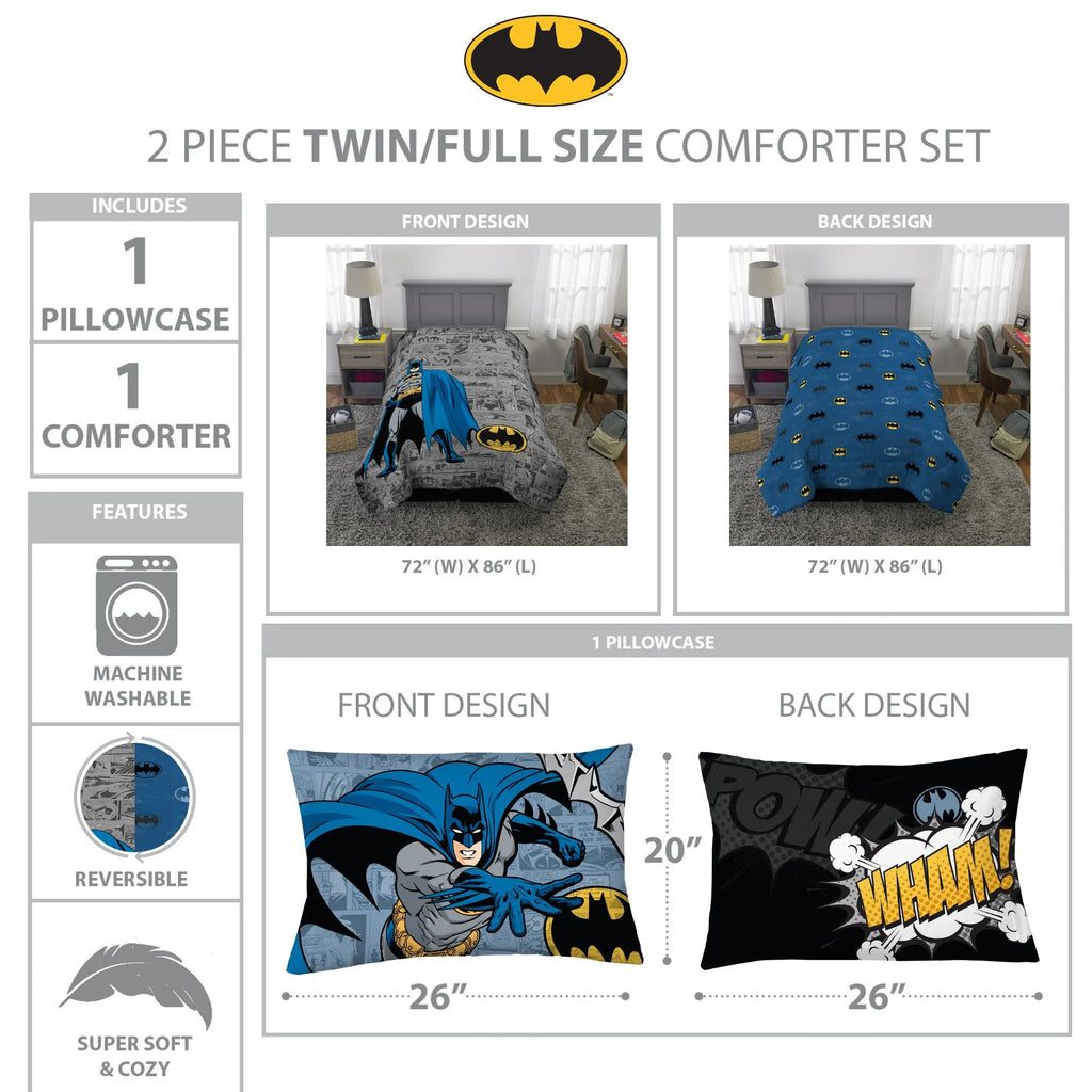 Kids Comforter and Pillowcase 2-Piece Set Twin/Full Reversible E9886