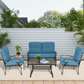 4-Piece Outdoor Furniture Conversation Set with Peacock Blue Cushions T62564