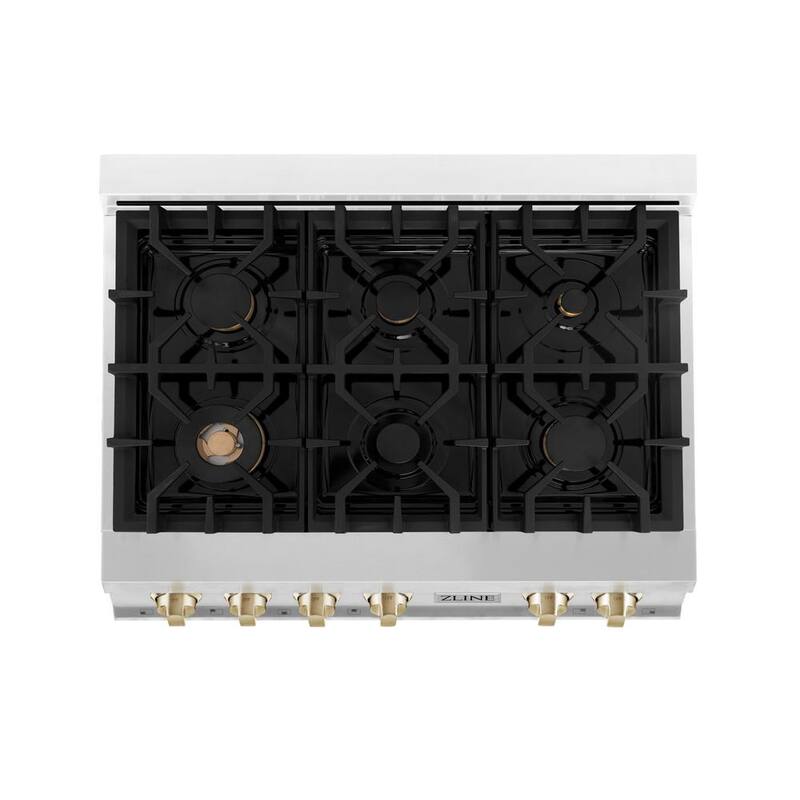 36 in. 6 Burner Gas Cooktop with Gold Knobs in Stainless Steel K890911