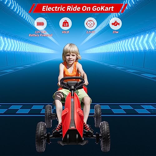 12V Electric Go Kart for Kids, 7Ah Battery Powered Car, Adjustable Seat, Red M439158