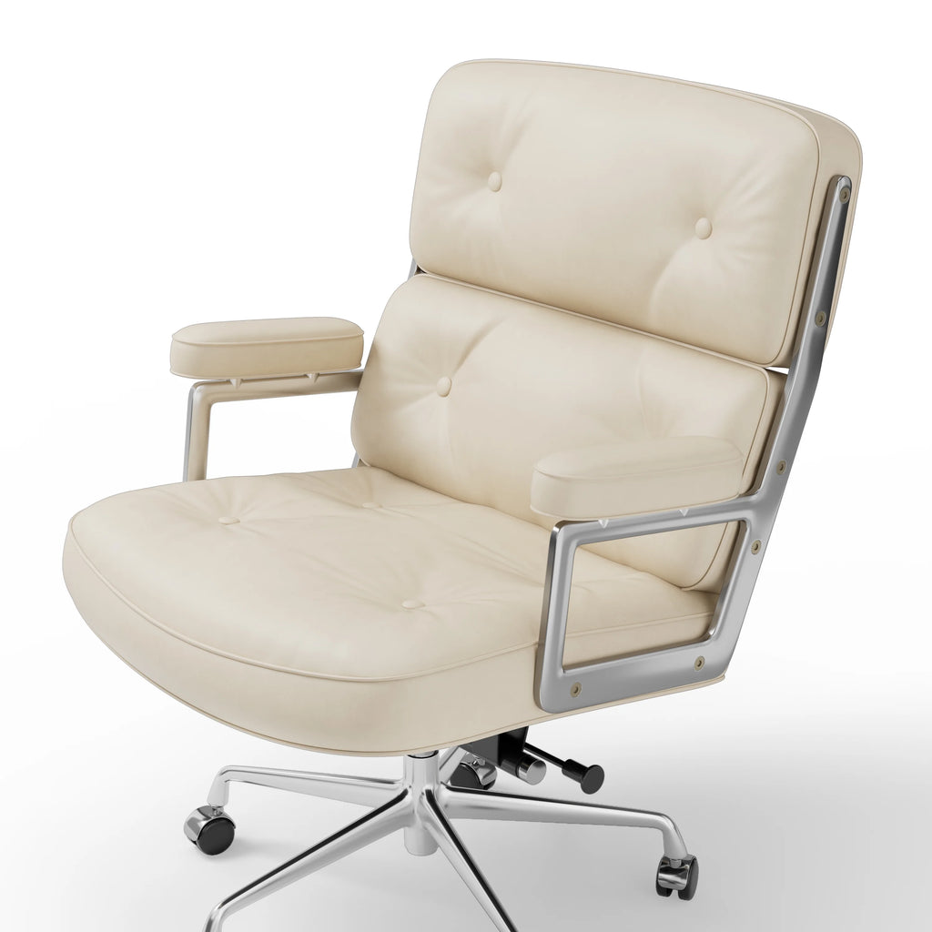 White Genuine Leather Office Chair I263798