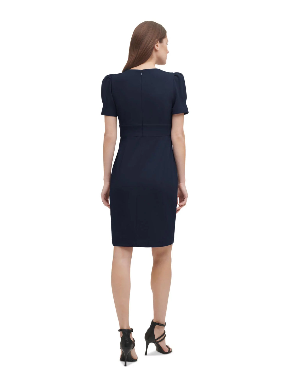 Blue Pleated V Neck Sheath Dress W9846