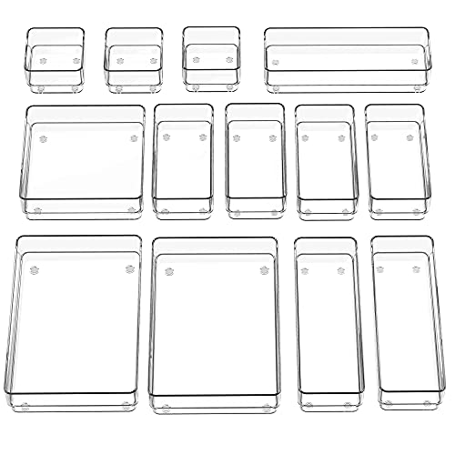 13-Piece Clear Drawer Organizer with Non-Slip Silicone Pads A6600