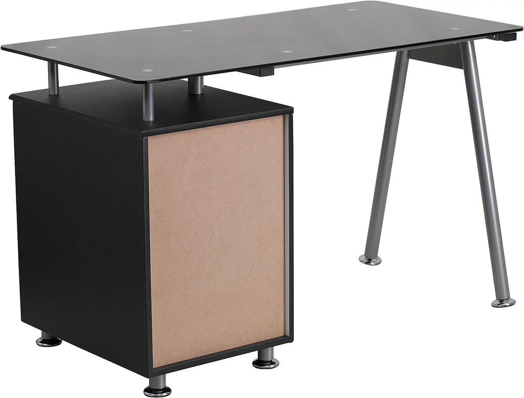 Black Glass Computer Desk with Three Drawer Pedestal Y561106
