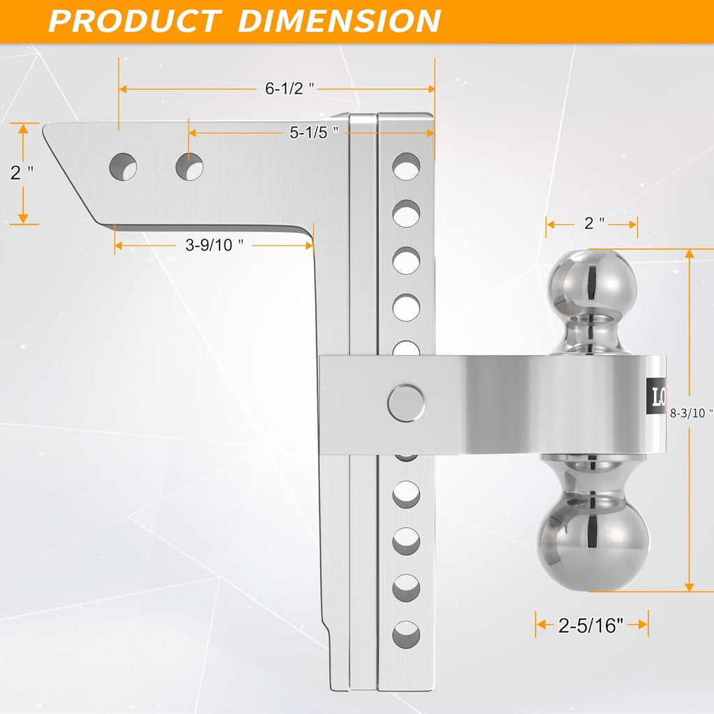 Adjustable Aluminum Trailer Hitch, Fits 2-Inch Receiver, 10-Inch Drop/Rise, 12,500 LBS U875989