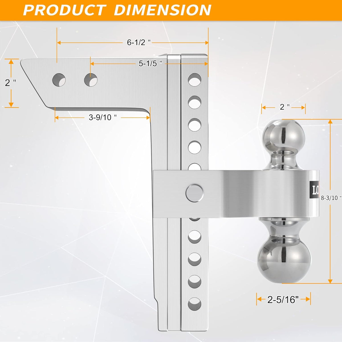 Adjustable Aluminum Trailer Hitch, Fits 2-Inch Receiver, 10-Inch Drop/Rise, 12,500 LBS U875989