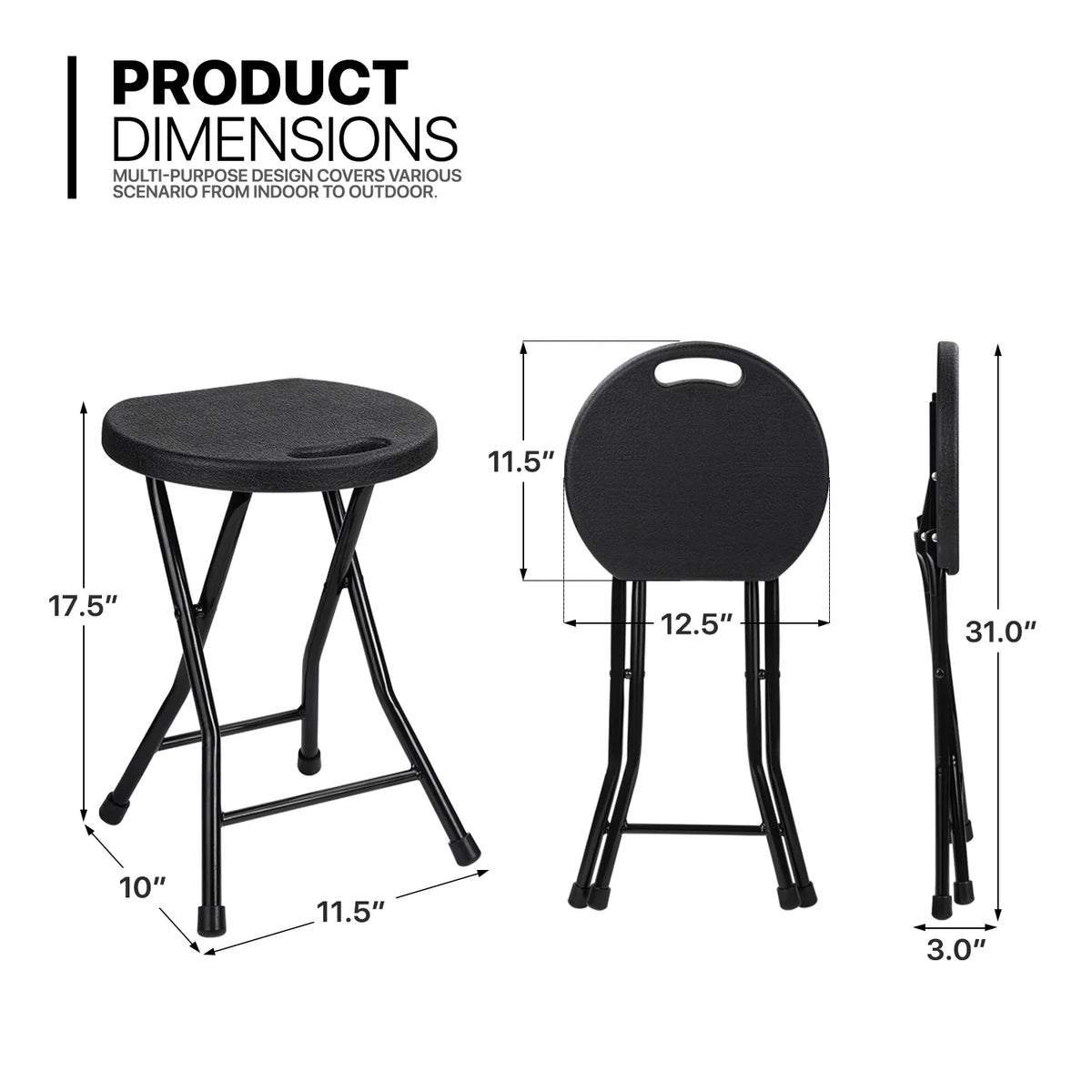 7 Pieces 2.6 FT Folding Round Black Table and Chair Set E566