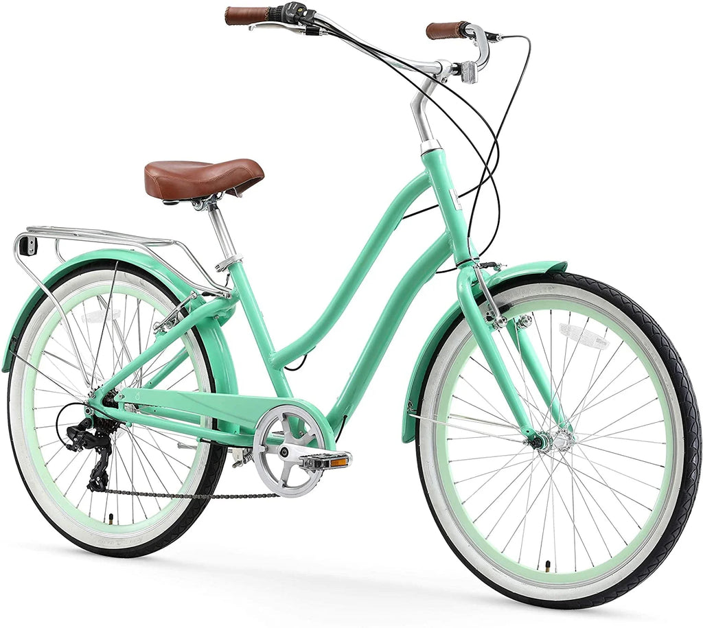 Women's 7-Speed Hybrid Bicycle with Rear Rack, 26 In. Wheels, Mint Green U619421