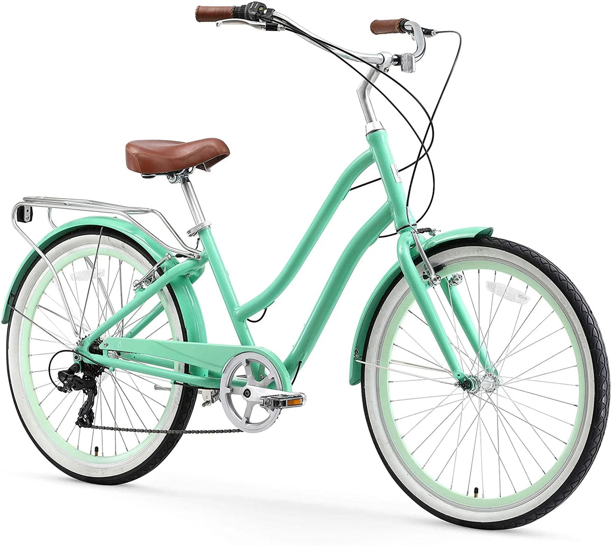 Women's 7-Speed Hybrid Bicycle with Rear Rack, 26 In. Wheels, Mint Green U619421
