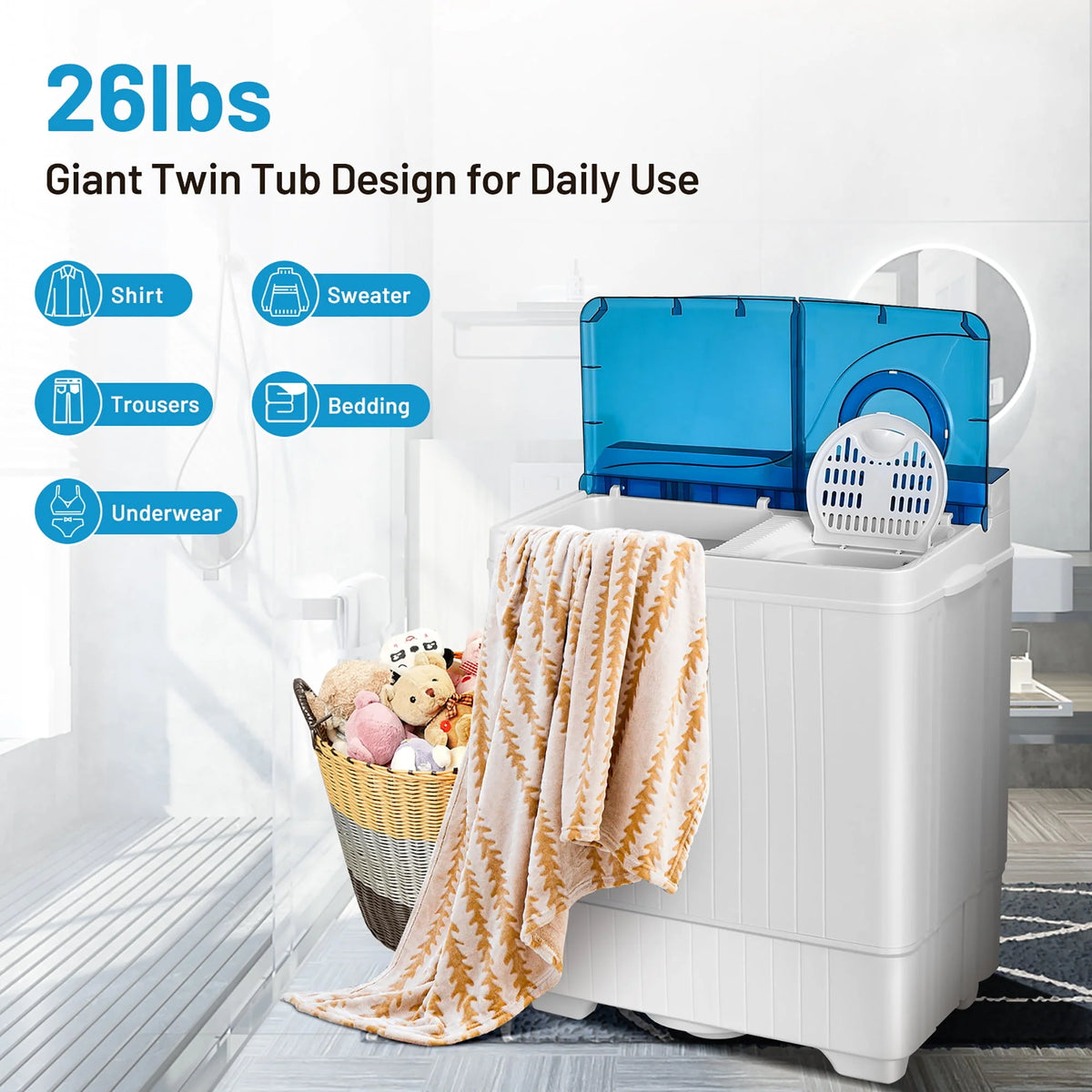 Portable Semi-automatic Washing Machine Blue A375959