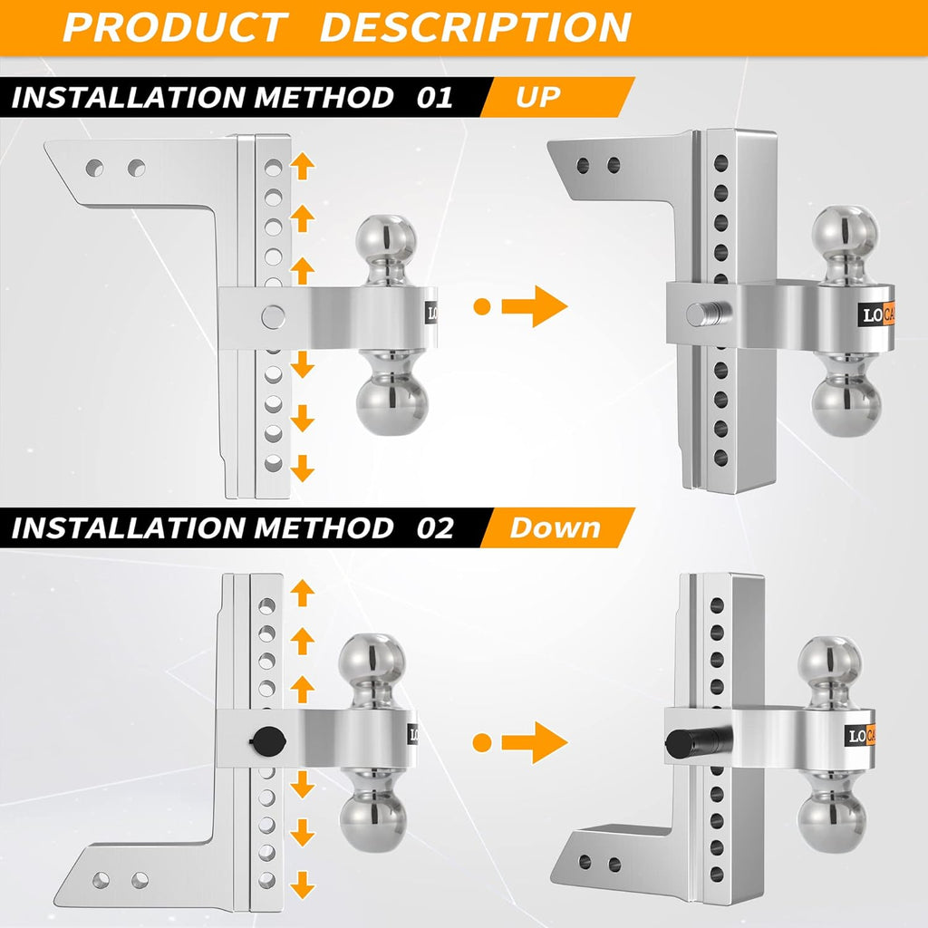 Adjustable Aluminum Trailer Hitch, Fits 2-Inch Receiver, 10-Inch Drop/Rise, 12,500 LBS U875989