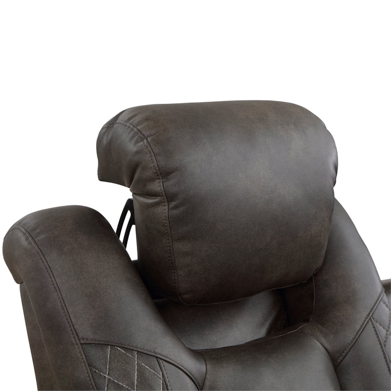 Brownish Gray Faux Leather Power Reclining Chair A127929