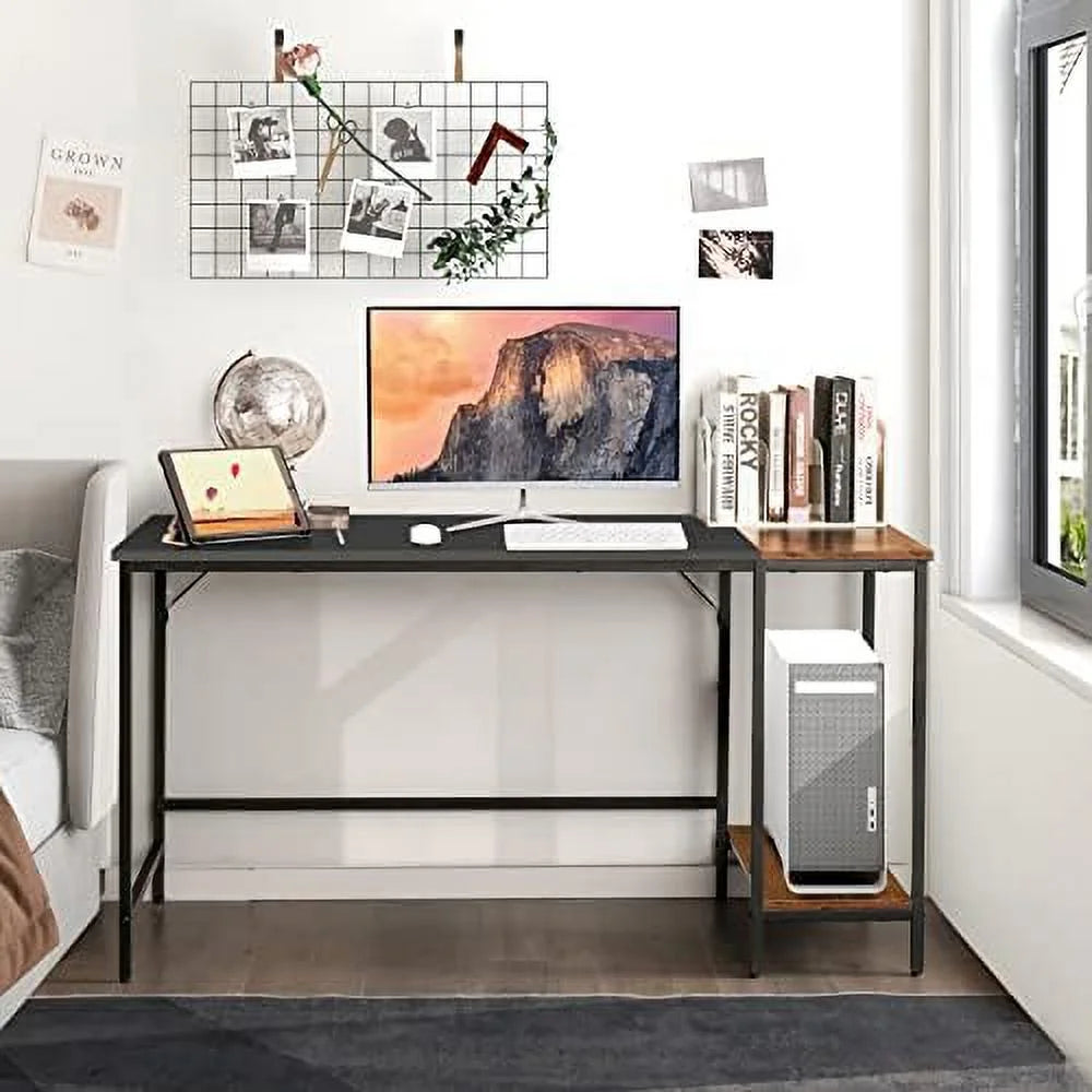 55” Computer Desk with 2-Tier Shelves Black U876