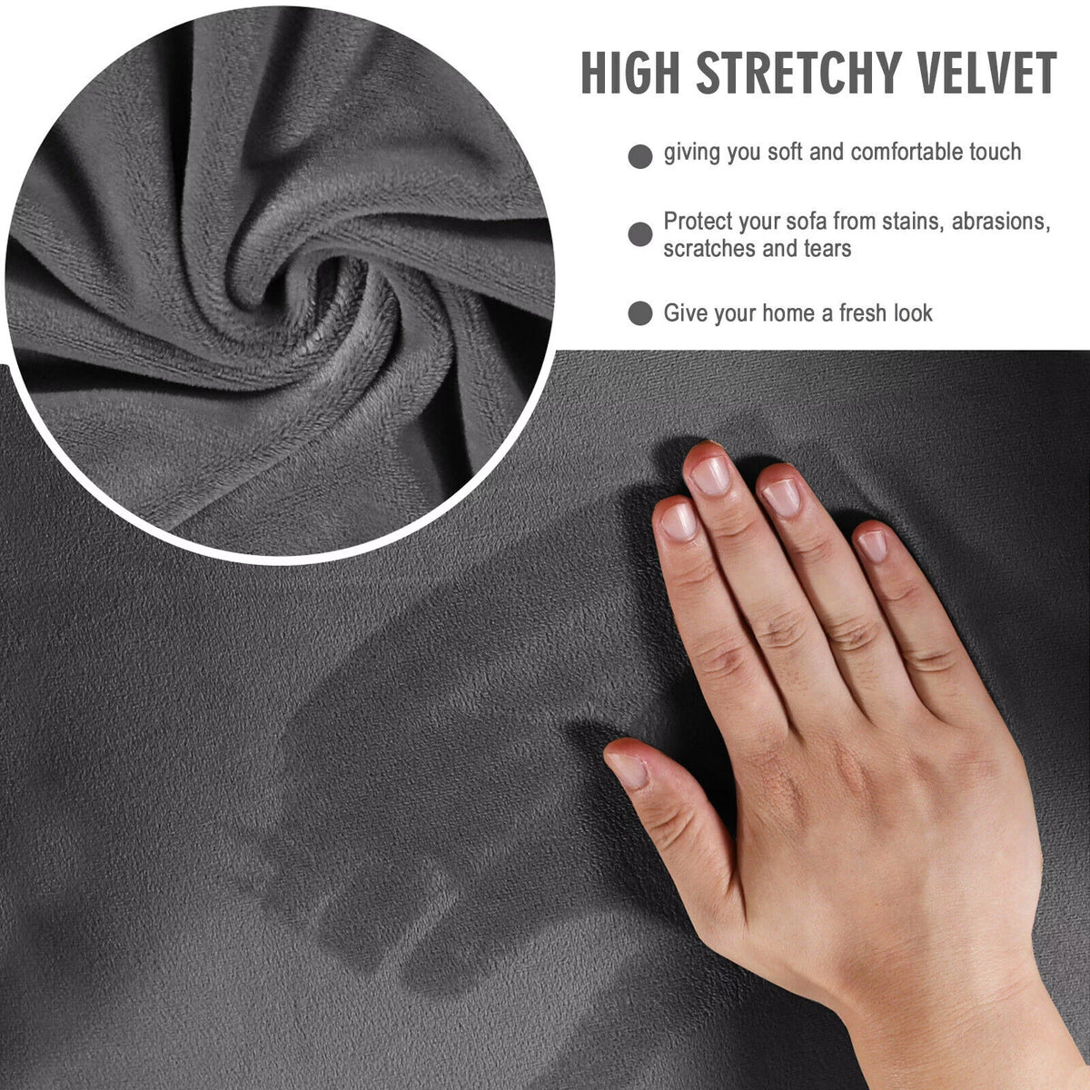 Velvet 3 Piece Stretch Sofa Covers Loveseat Covers Gray D54638