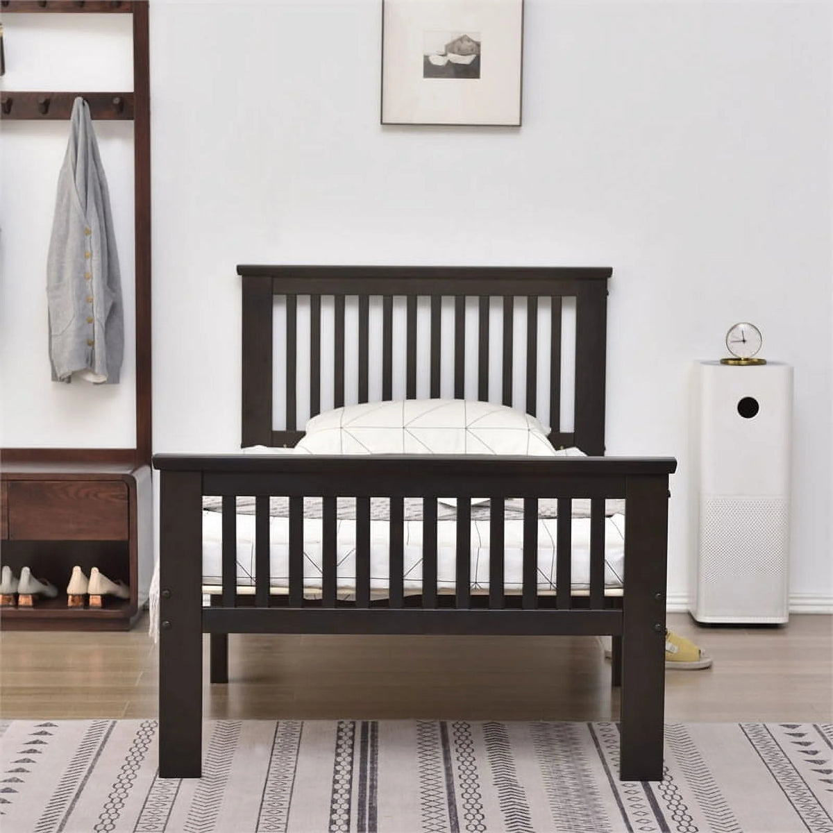 2-Piece Set with Double Sliding Door Wardrobe & Twin Bed O1053