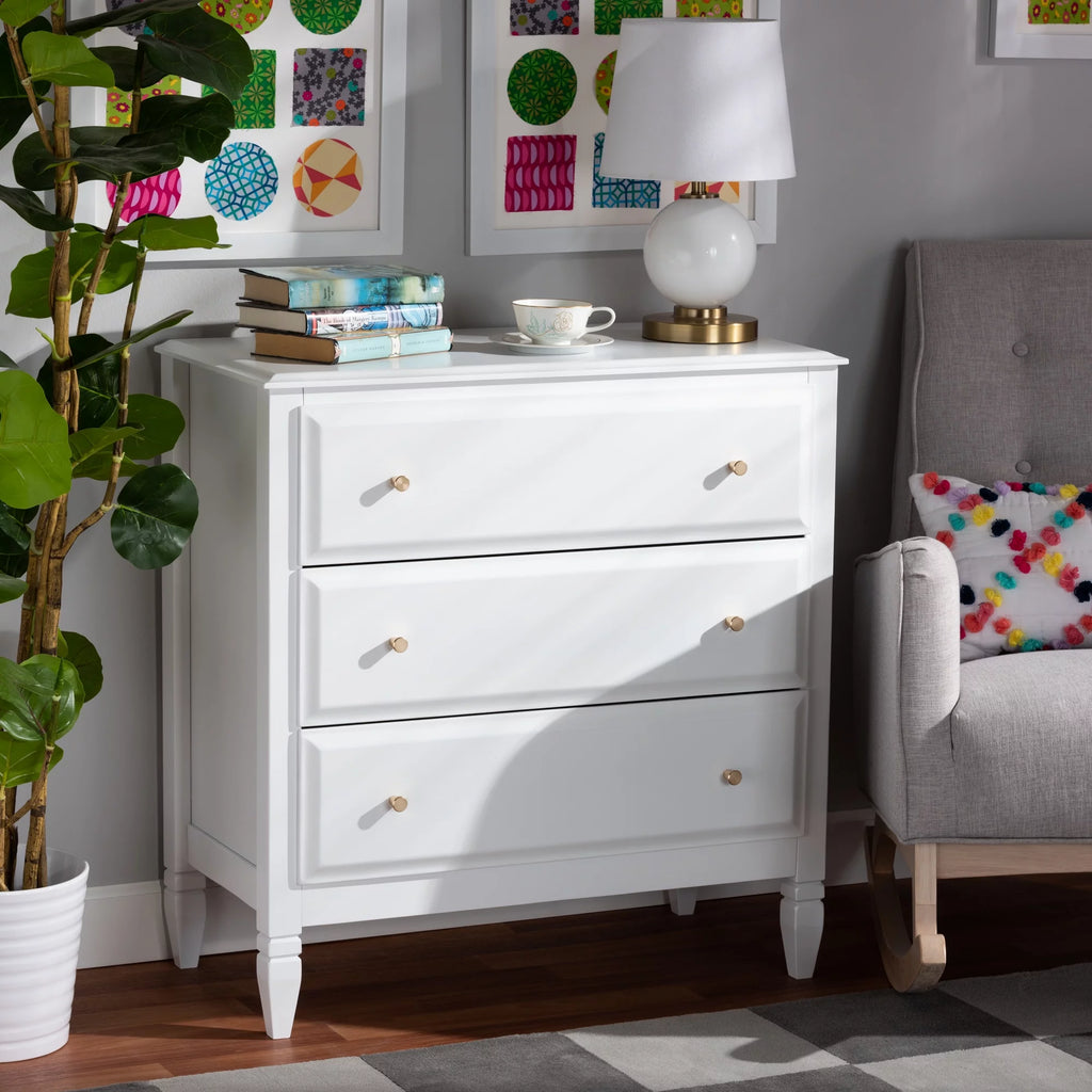 White 3-Drawer Wood Bedroom Chest G7573
