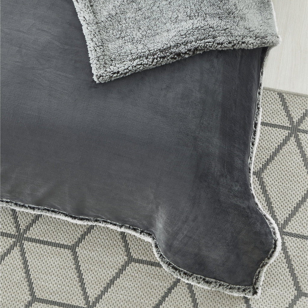 Flannel Reversible Sherpa Throw Blanket 90"x 90" Dark Grey Q250020