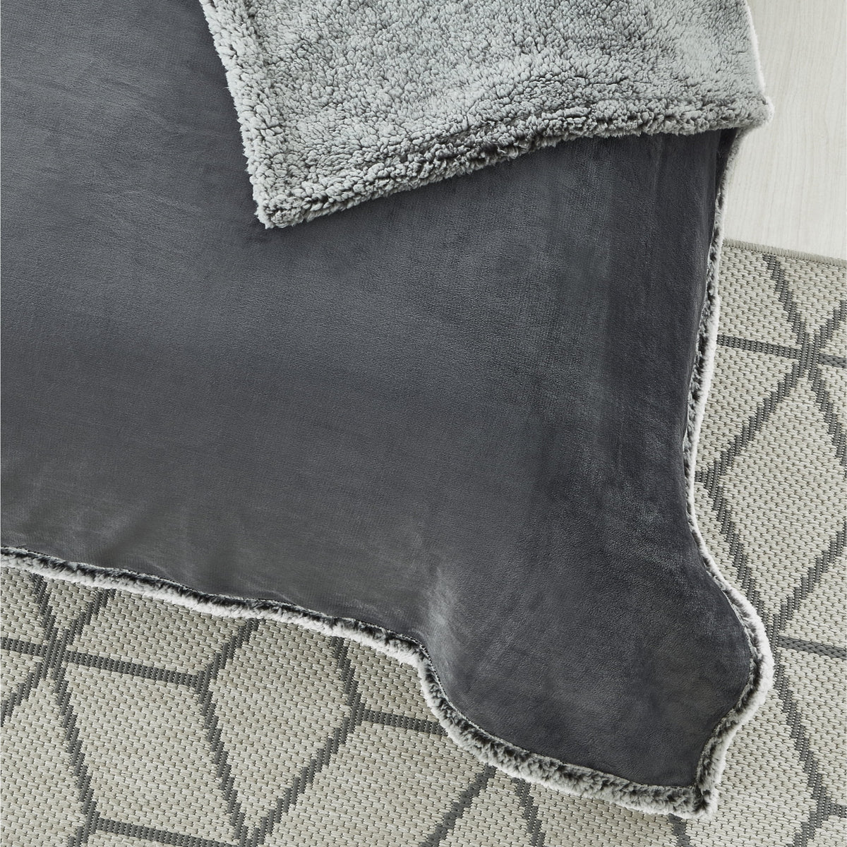 Flannel Reversible Sherpa Throw Blanket 90"x 90" Dark Grey Q250020