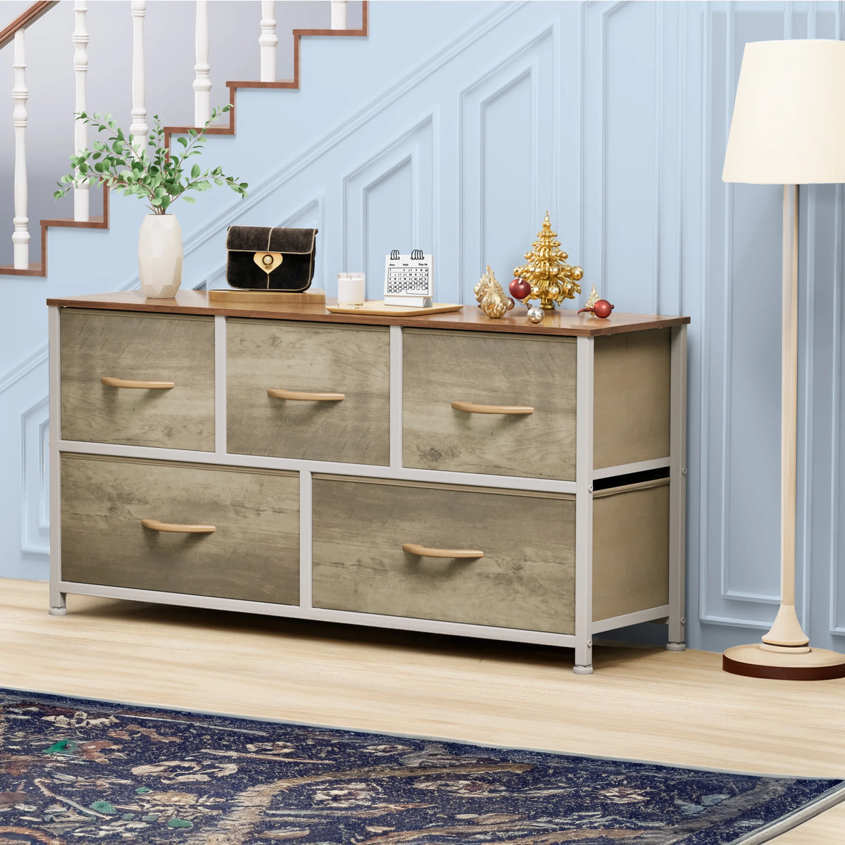 4 Drawer Fabric Storage Dresser with Wooden Top N900422