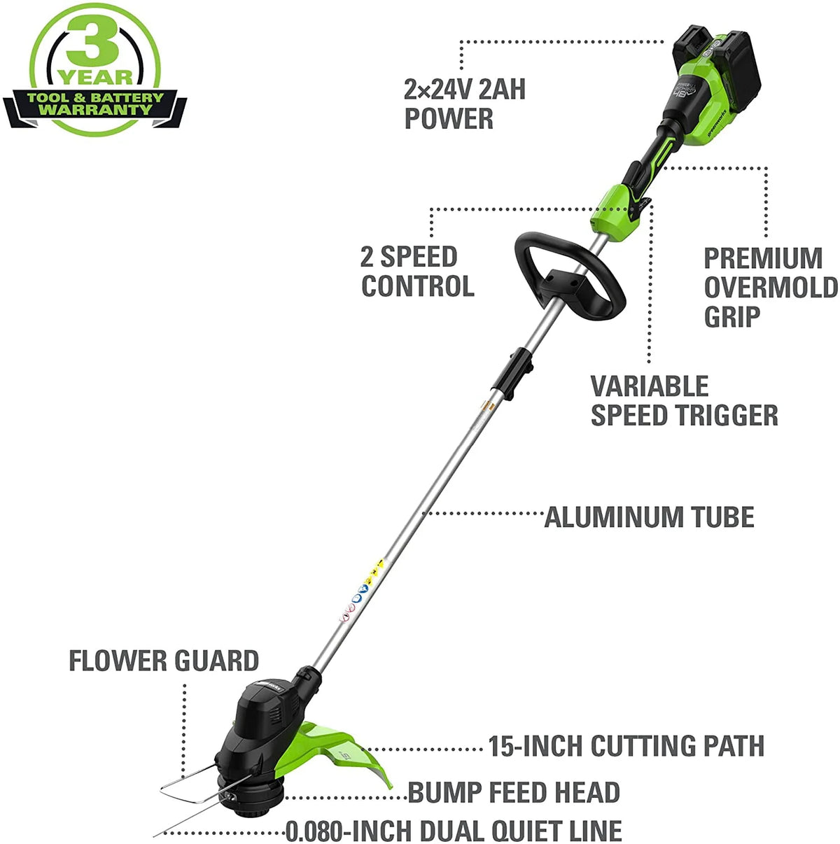 48V 15 Cordless String Trimmer with 2Ah Batteries & Charger B53985