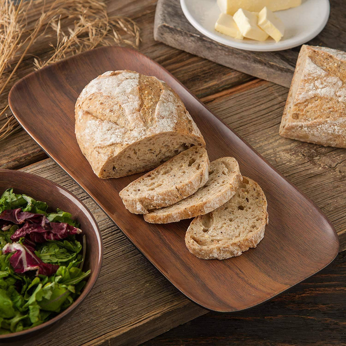 Melamine Acacia Wood Grain Rectangle Tray Z10281