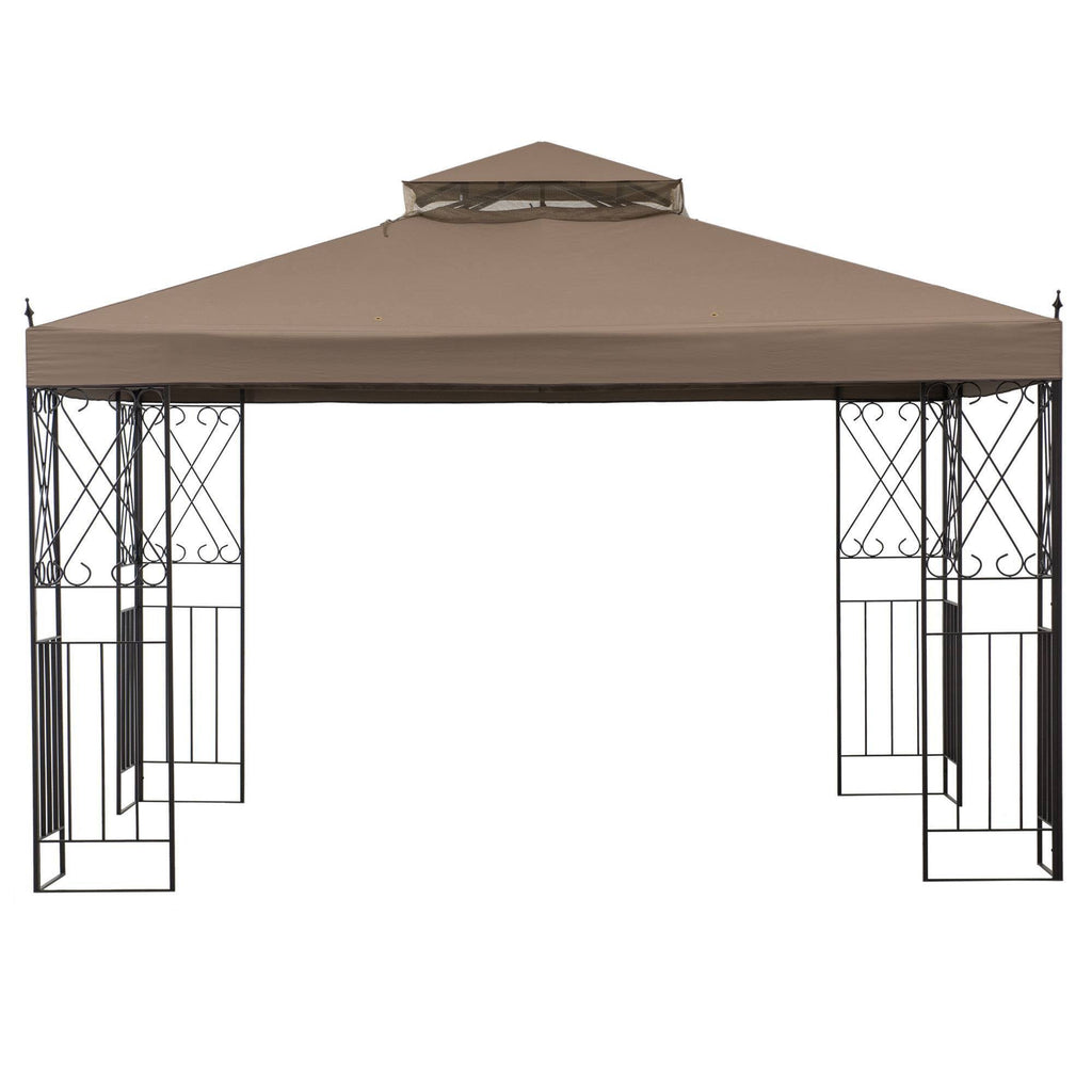 10 ft. x 12 ft. Steel Gazebo with 2-Tier Khaki Canopy S5394