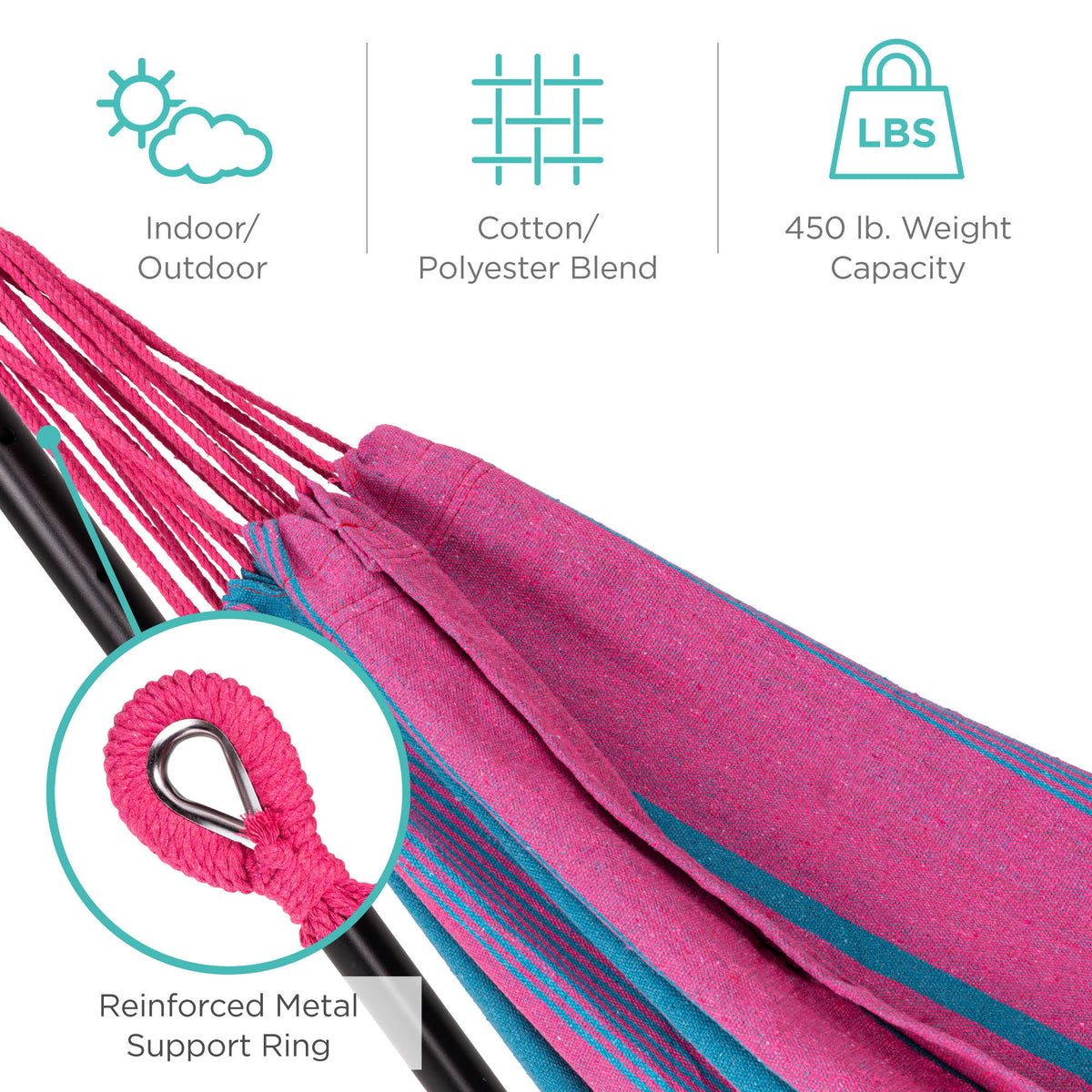 Cotton Double Hammock with Stand Set and Carrying Bag J51432