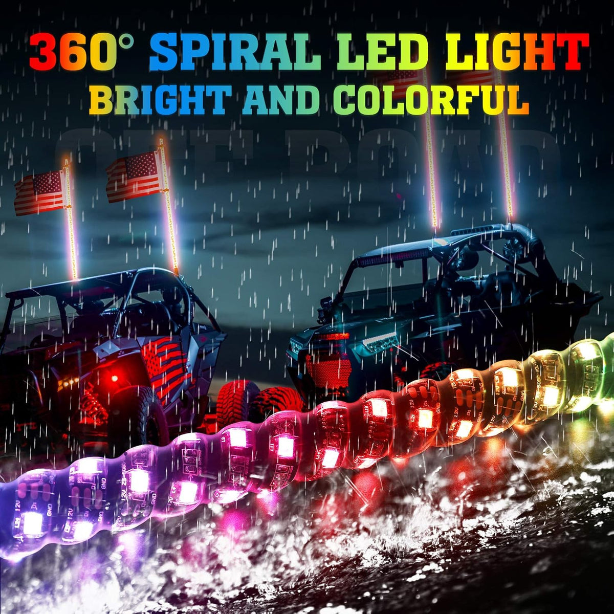 LED Whip Lights with Bluetooth and Flag Pole, 366+ Lighting Modes RGB, 2pcs 3ft W717345