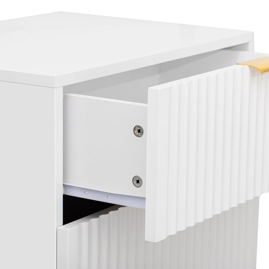 Modern Wood Fluted Nightstand Set of 2 with Charging Station White L853598