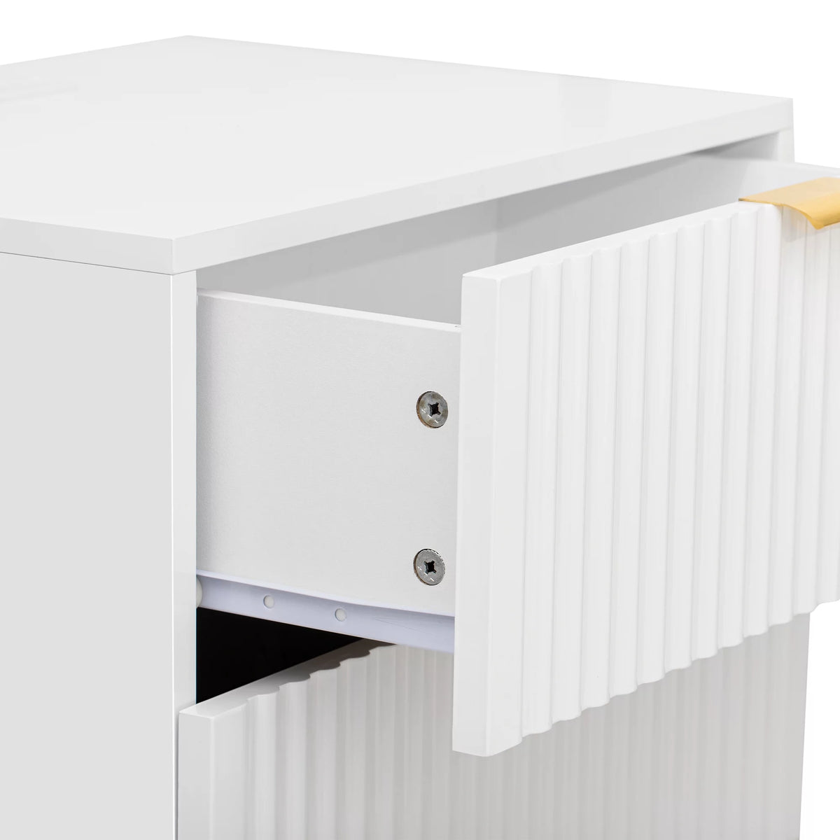 Modern Wood Fluted Nightstand Set of 2 with Charging Station White L853598