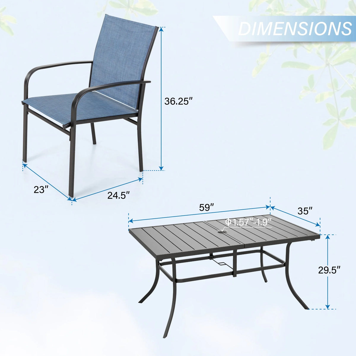 7 Piece Patio Dining Set with Blue Textilene Chairs and Rectangular Table L184