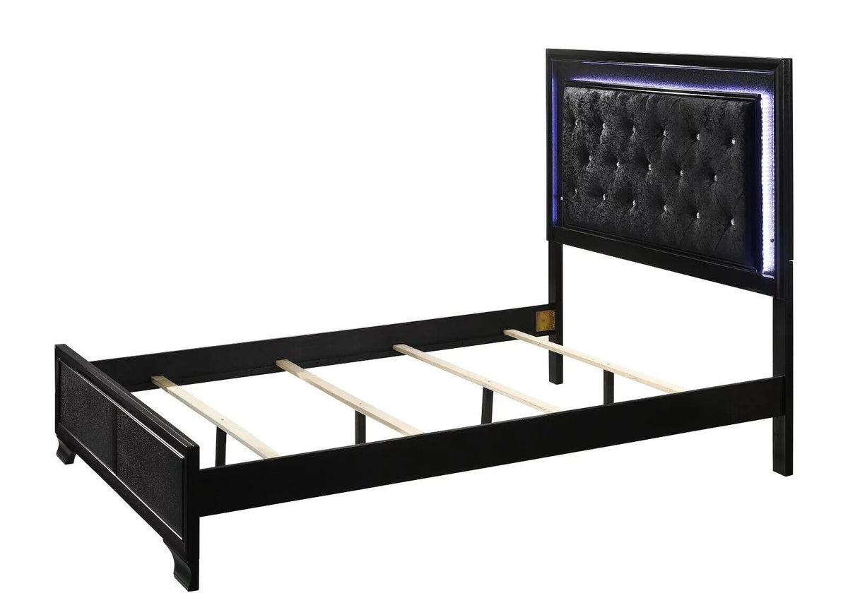 Black Full Size Upholstery LED Bed Dresser Mirror Nightstand Set C2541