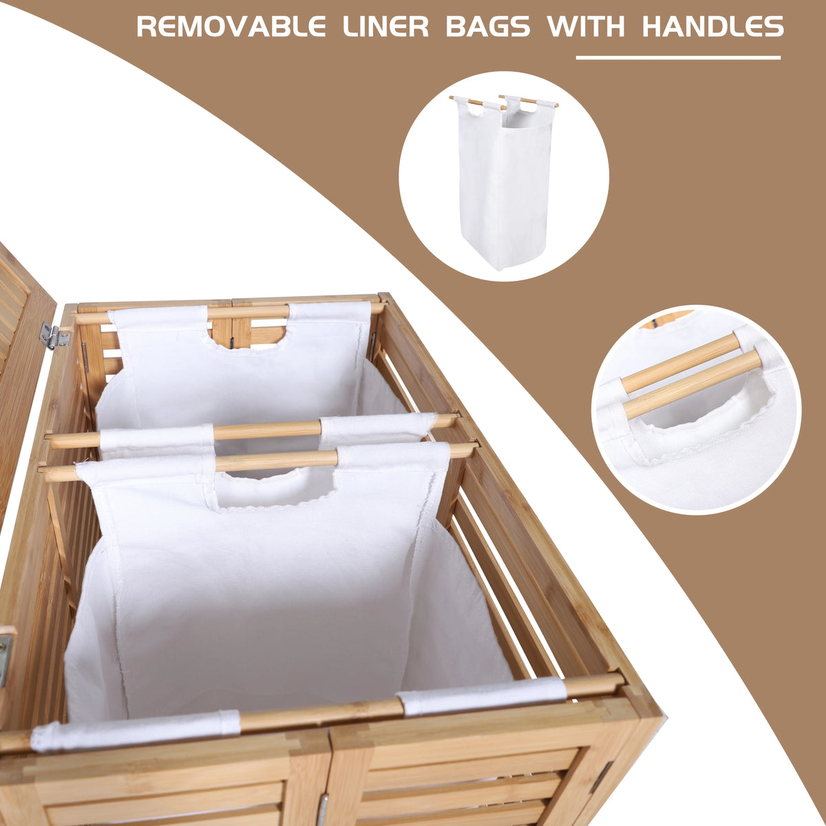 Foldable Bamboo Laundry Hamper with Lid and Liner Bag I7502