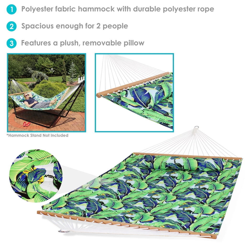 Quilted Printed Fabric 2-Person Hammock and Pillow with S Hooks and Hanging Chains Z636