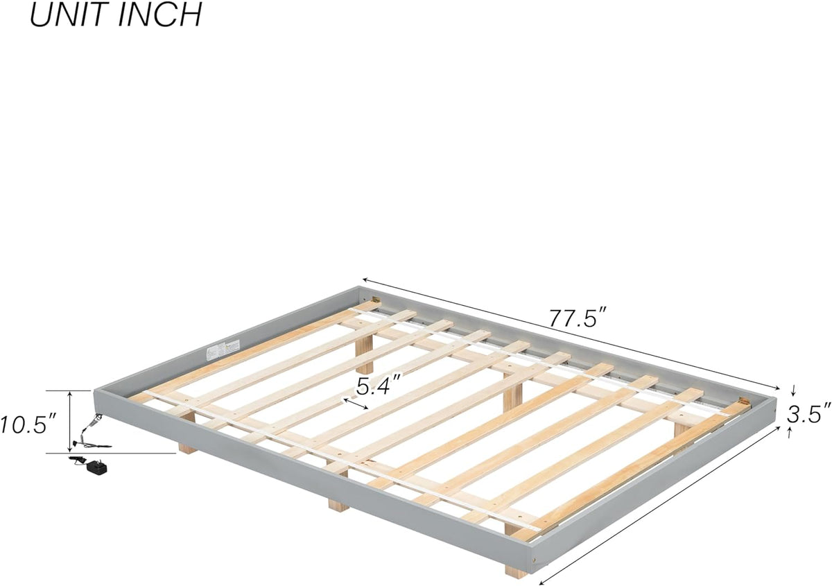 Full Size Gray Floating Platform Bed with LED Lights S424