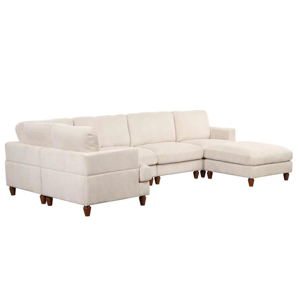 Beige Corduroy Modular Sectional Sofa with Chaise A18954