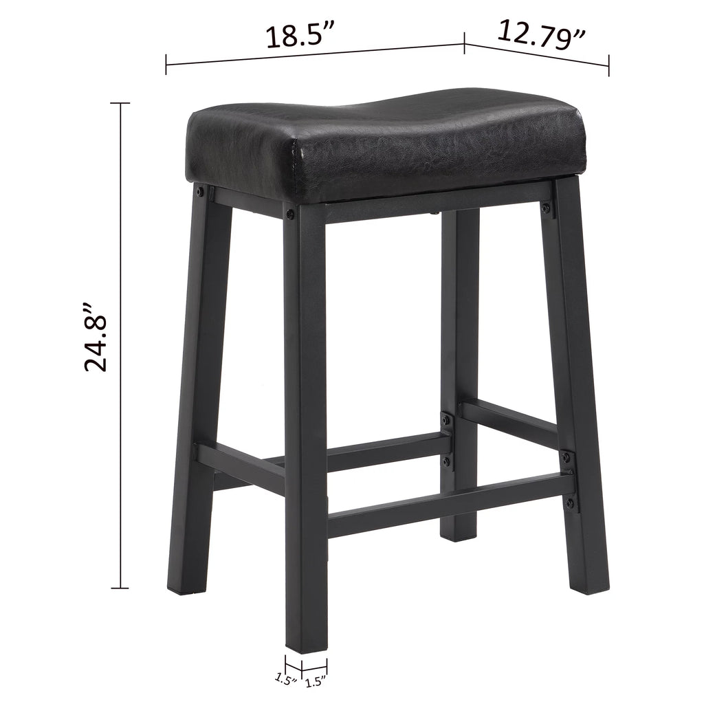 Black Faux Leather Saddle Seat Counter Height Barstools Z8392
