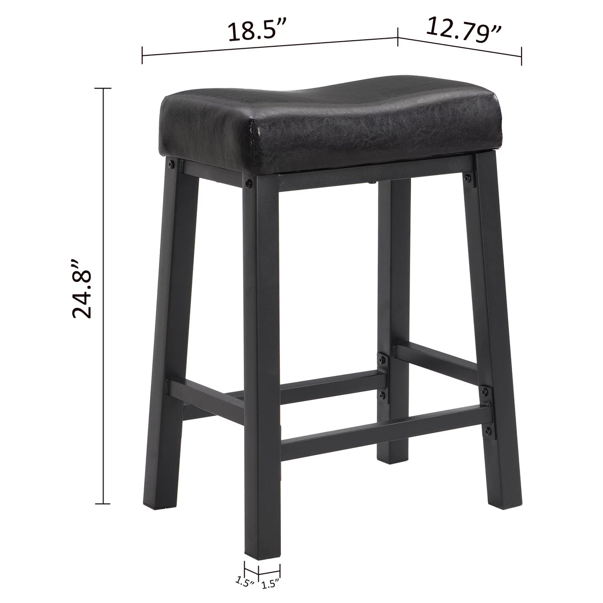 Black Faux Leather Saddle Seat Counter Height Barstools Z8392