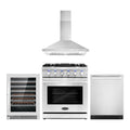 30 Gas Range, Wall Mount Range Hood, Dishwasher and Wine Cooler Y9529