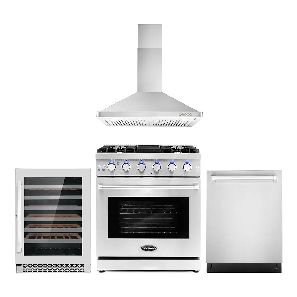 30 Gas Range, Wall Mount Range Hood, Dishwasher and Wine Cooler Y9529