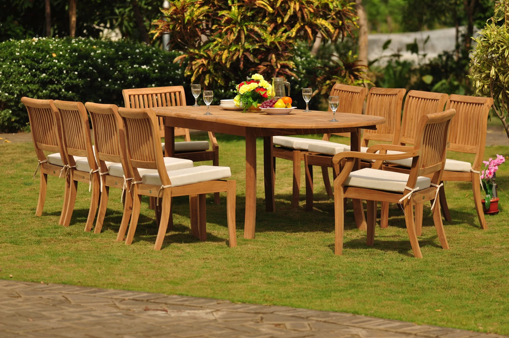 11 Pc Teak Dining Set with 94" Oval Table and 10 Chairs R7600