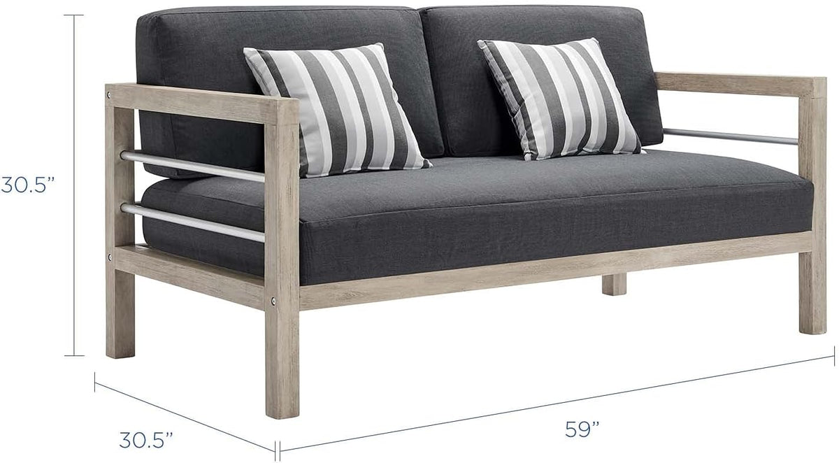 Light Gray Acacia Wood Patio Loveseat X5568