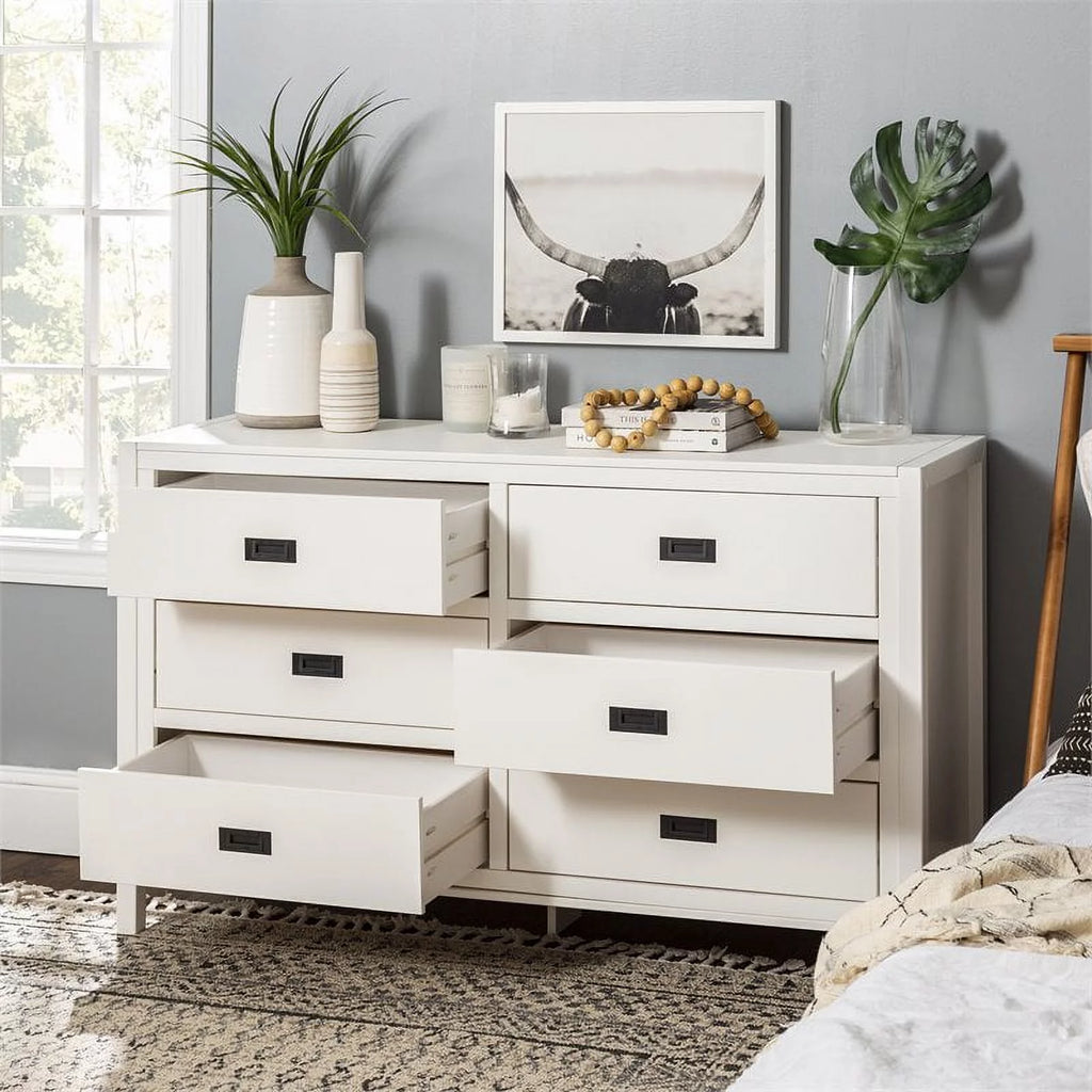 White 6-Drawer Solid Wood Dresser B8897