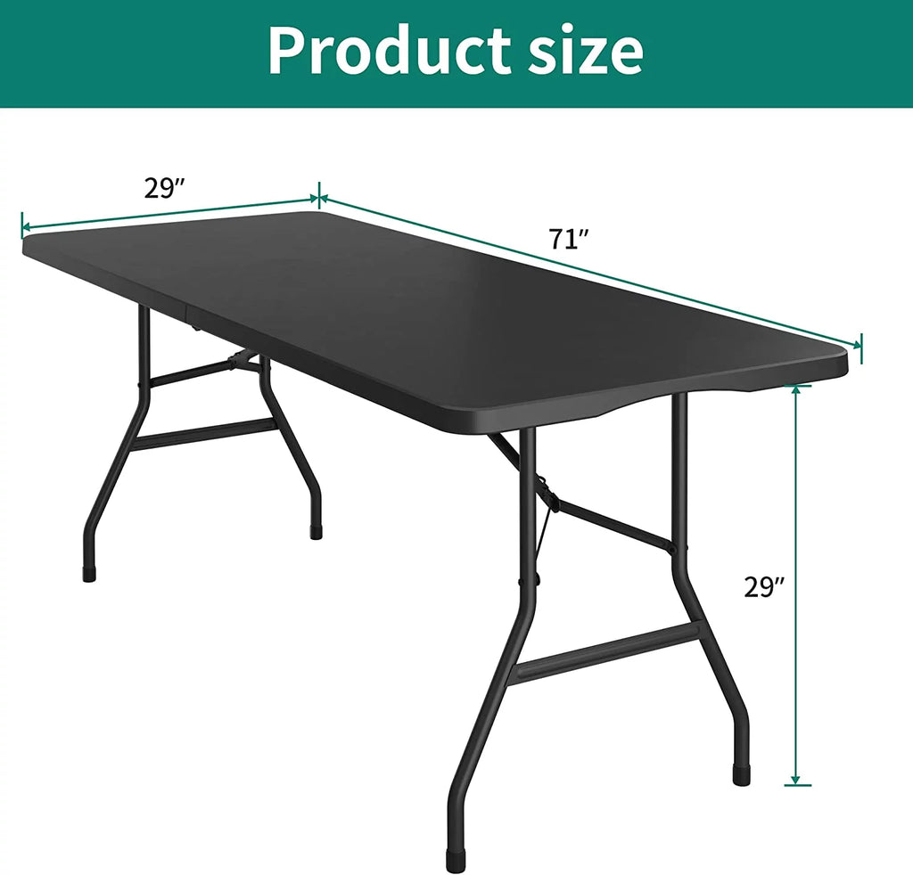 6ft Heavy-Duty Outdoor Folding Table with Carrying Handle, Black E55676