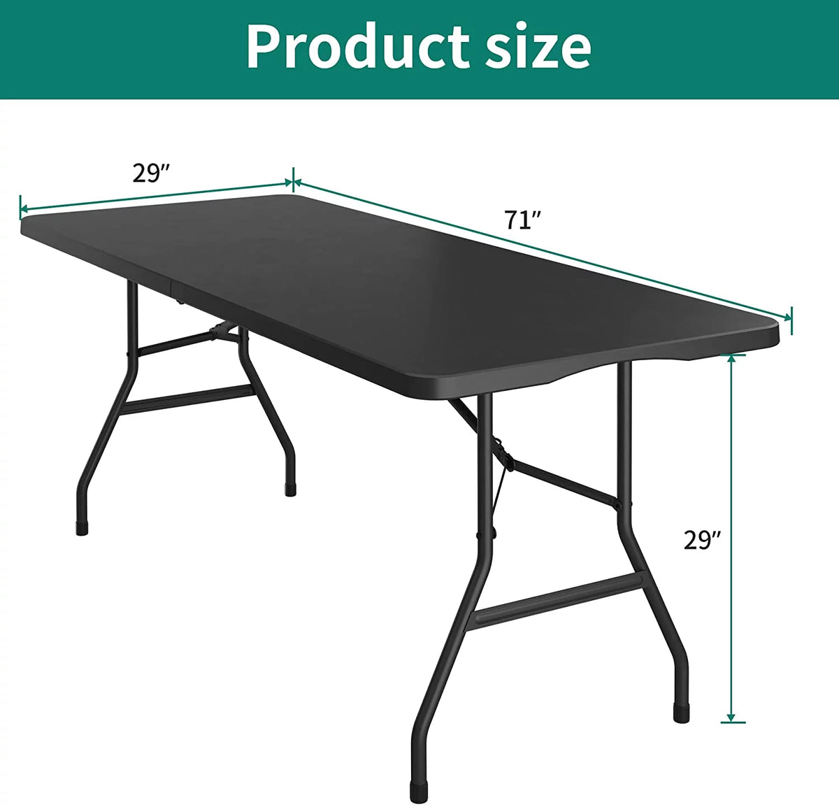 6ft Heavy-Duty Outdoor Folding Table with Carrying Handle, Black E55676