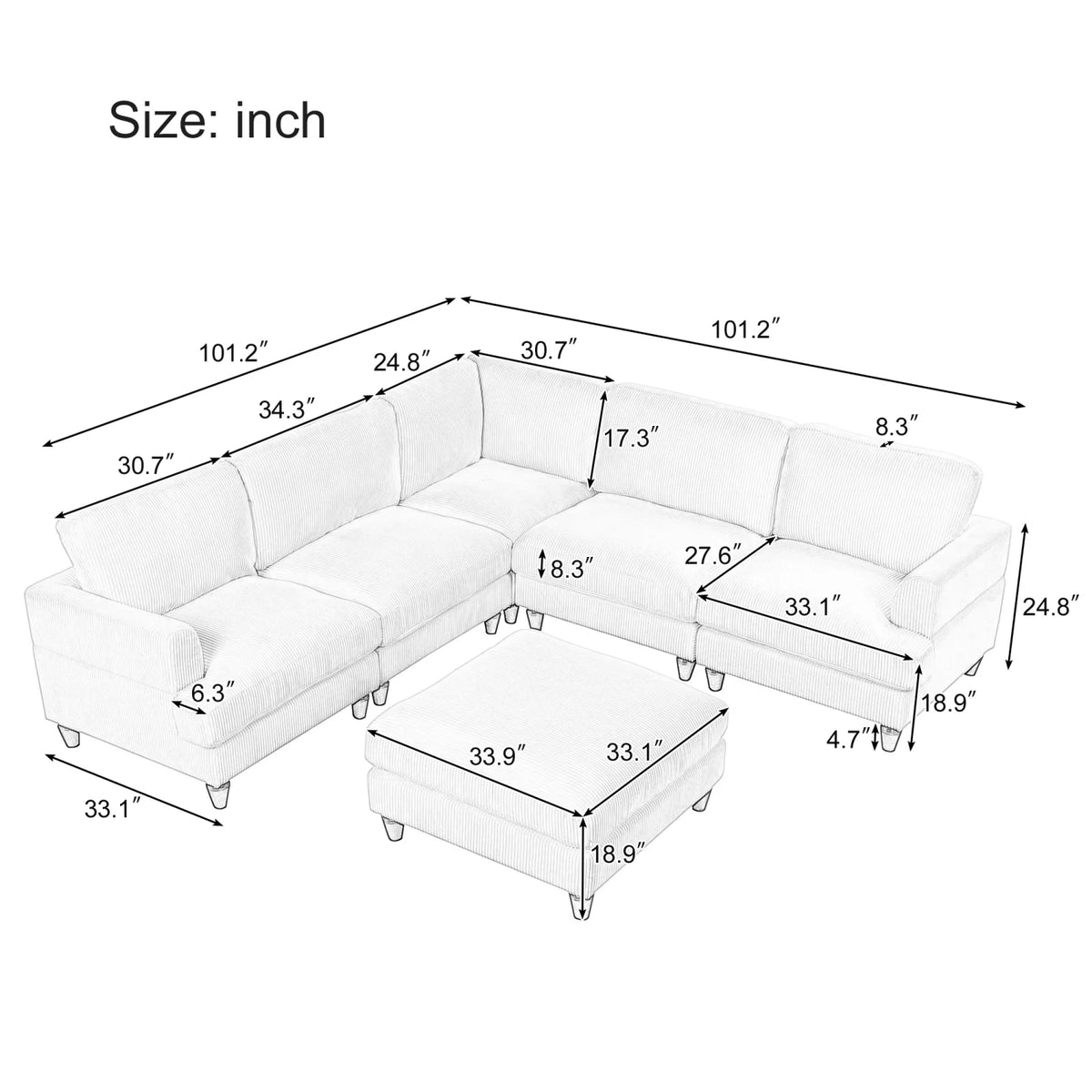 Beige Corduroy Modular Sectional Sofa with Chaise A18954