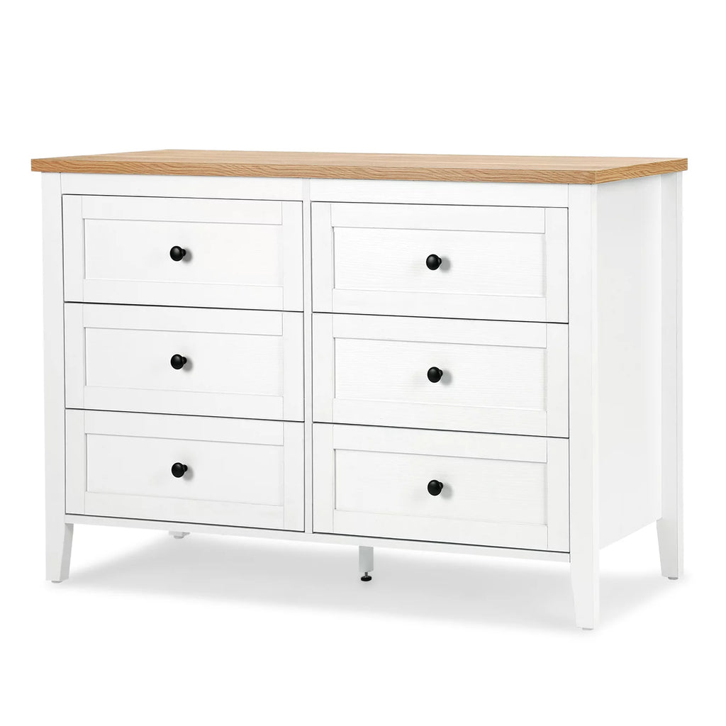 White 6 Drawer Wood Dresser with Metal Knobs E2913