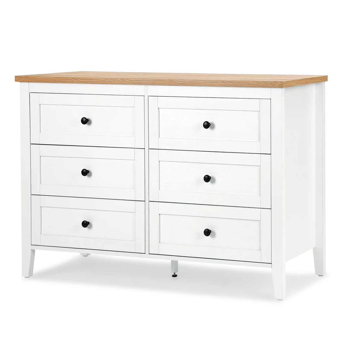 White 6 Drawer Wood Dresser with Metal Knobs E2913