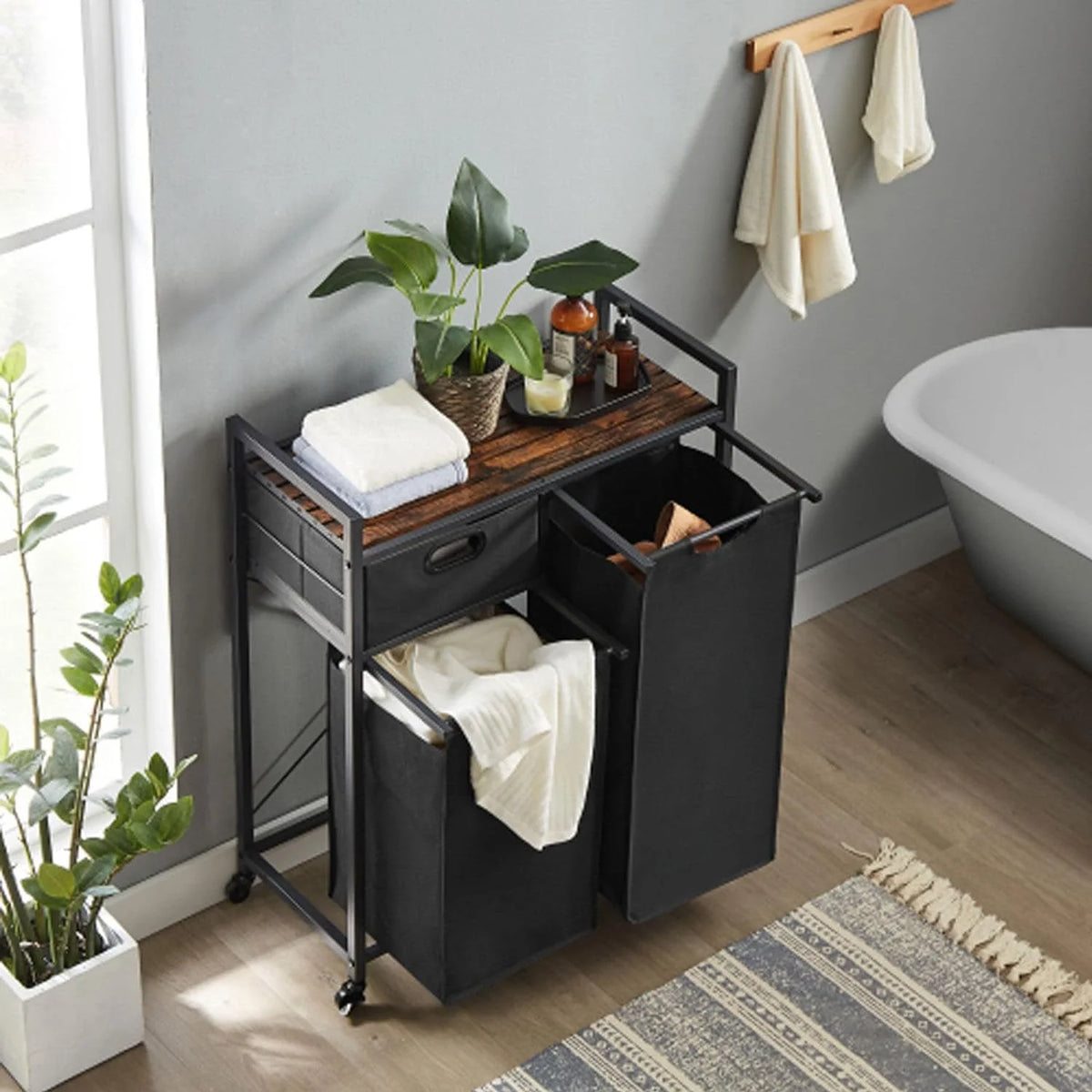 Laundry Basket with Drawer and 2 Sorter Bags Q7325