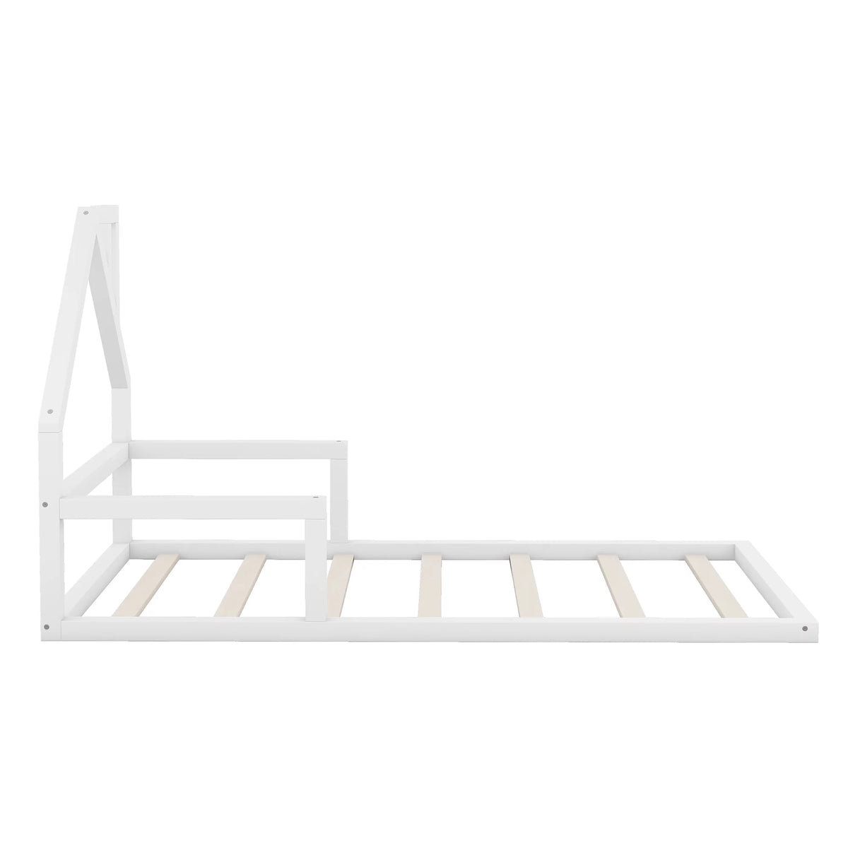 White Twin Size Wood Floor Bed with House-shaped Headboard P1307